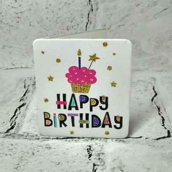 Открытка мини подарочная Happy birthday с блестками 7,1х8,2 см 5504-312