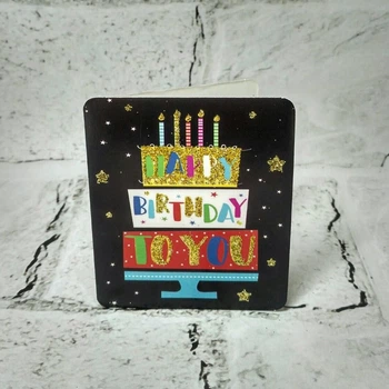 Листівка міні подарункова Happy birthday з блискітками 7,1х8,2 см 5504-35