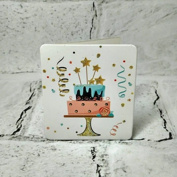 Открытка мини подарочная Happy birthday с блестками 7,1х8,2 см 5504-34