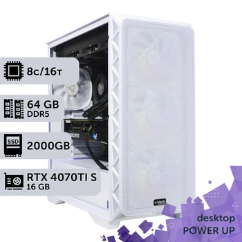 Робоча станція PowerUp Desktop #499 Ryzen 7 9700х/64 GB/SSD 2TB/GeForce RTX 4070Ti Super 16GB для 3D моделювання відеомонтажу рендерингу для інженерів та архітекторів