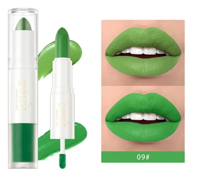 Губная помада 2-в-1 QiBEST №9 Lip Gloss and Lipstick Зеленая водостойкая матовая