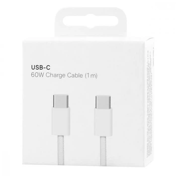 Кабель для быстрой зарядки iPhone 15/16 Pro Max длиной 1 метр с разъемом Type-C to Type-C (USB-C) зарядка для айфона/самсунга 1M шнур для iPad Cable IOS White
