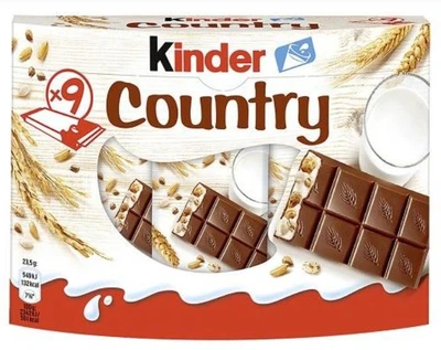 Шоколадный батончик Kinder Country молочный шоколад с хрустящими злаками 9 шт 211 гр