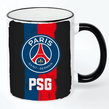 Чашка Paris Saint Germain PSG Футбольная команда (кружка, кружка) #00114 Белая с черной ручкой 330 мл