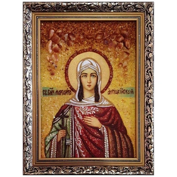 Икона "Святая великомученица Маргарита Антиохийская" янтарная 20х30