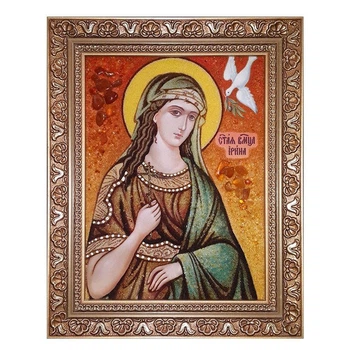 Икона "Святая великомученица Ирина" янтарная 15х20
