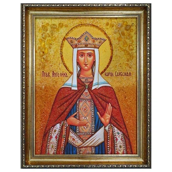 Икона "Праведная Ангелина королева Сербская" янтарная 15х20