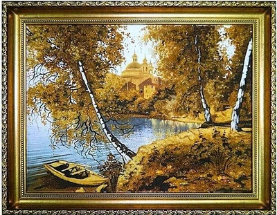 Картина "Берег" из янтаря 20х30