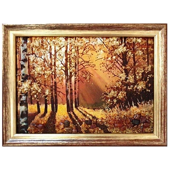 Картина "Березы" из янтаря 20х30