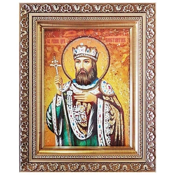 Икона "Святой равноапостольный царь Константин" янтарная 15х20