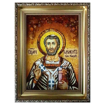 Икона "Священномученик Климент папа Римский" янтарная 15х20