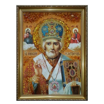 Икона "Св. Николай Чудотворец" янтарная 15х20