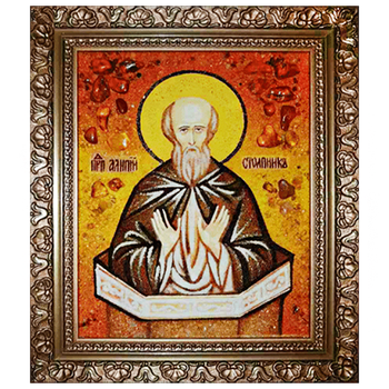 Икона "Святой Алипий Столпник (Адрианопольский)" янтарная 15х20