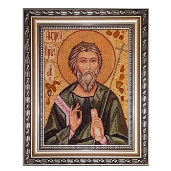 Икона "Святой Андрей Первозванный" янтарная 15х20