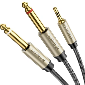 Аудиокабель mini-jack 3.5mm TRS to Dual Jack 6.35mm TS UGREEN AV126 Audio Cable (1m). Gray