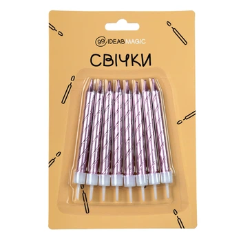 Свічка спіраль металік рожева 8 шт 7,5 см, IDEA8-MB09Pink