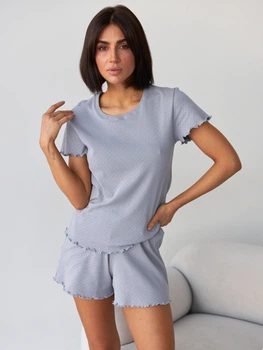Пижама (футболка + шорты) женская хлопковая BARWA garments 0355/356 S Серая (2113553561091)