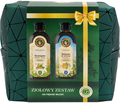 Zestaw do pielęgnacji włosów Receptury Zielarki ziołowy Szampon naturalny miodowo-lipowy 350 ml + Balsam z propolisem brzozowym 350 ml + Torebka kosmetyczna (5903794196858)