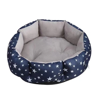 Лежак для котів собак SY-2022-1208 Blue Stars M круглий