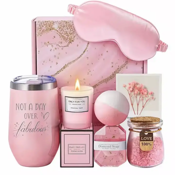 Подарунковий Spa Box Lesko 0222 Pink з 6 предметів термосклянка мило бомбочка сіль для ванни свічка