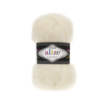 Пряжа для вязания Alize Mohair Classic 01 крем ализе мохер классик