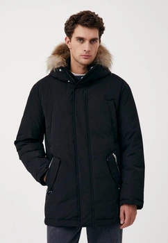 Подовжений чоловічий пуховик з хутром Finn Flare FAB21080-200 чорний 2XL
