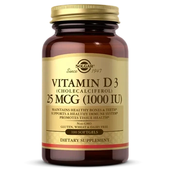 Витамин Д3 Solgar (Vitamin D3) 25 мкг 1000 МЕ 100 капсул
