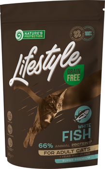 Сухой беззерновой корм для взрослых кошек с белой рыбой Nature's Protection Lifestyle Grain Free White Fish Adult Cat 400 г (NPLS45958) (4771317459589)