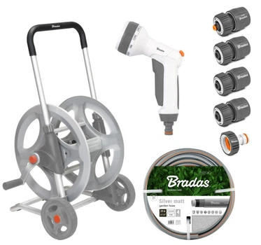 Металлическая тележка со шлангом Bradas WHITE LINE 1/2" 20 м и аксессуарами комплект для полива SILVER PRO SET (WL-AG33320SET1)