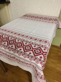 Скатерть из льна с принтом в украинском стиле 150x180 см Белый (Р7-am-skatert-N-001)