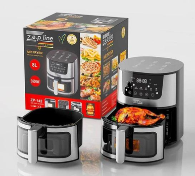 Аерофритюрниця без олії Zepline ZP-142 з чашею 4,5л 3500Вт аерогриль цифрова безмасляна електрична фритюрниця з віконцем