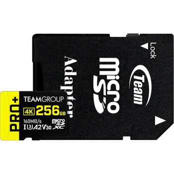 Карта пам'яті TEAM PRO+ MICRO SDXC 256GB UHS-I U3 A2 V30 (DDR200) RETAIL з адаптером (TPPMSDX256GIA2V3003)