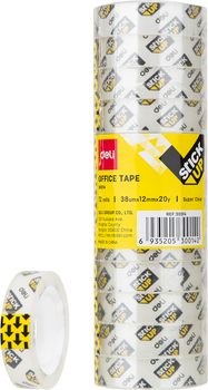 Стрічка канцелярська Deli E30014-12 StickUp прозора 12 мм х 18 м 38 мкм 12 шт (6935205300140)