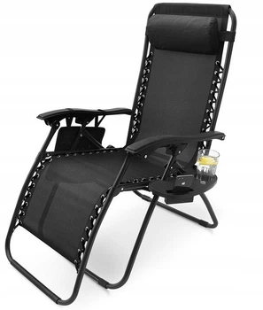 Лежак садовий, пляжне крісло, шезлонг Zero Gravity Premium (чорне, до 120 кг)