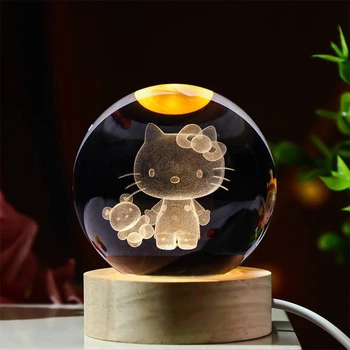 Светодиодный 3D ночник Хрустальный шар Hello Kitty работает от USB