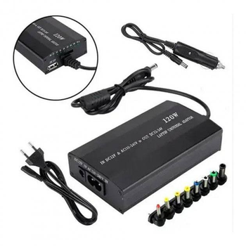 Зарядне для ноутбука від прикурювача 120W універсальний зарядний пристрій для ноутбука 8 насадок універсальний адаптер 12V; 220V