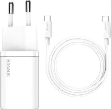 Комплект для быстрой зарядки Зарядное сетевое устройство Baseus Super Si 25W Type-C 3A QC3.0+PD3.0 + Кабель Type-C to Type-C 3A 1m (TZCCSUP-L02) White