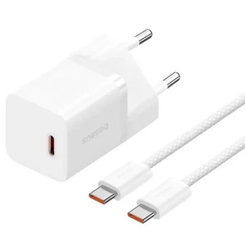 Комплект для швидкої зарядки Зарядний мережевий пристрій Baseus GaN5 Mini 30W Type-C QC3.0+PD3.0 + Кабель Type-C to Type-C 100W 1m (P10110902213-00) White