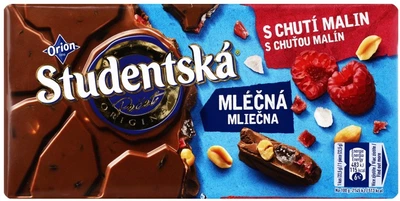 Шоколад молочный Studentska с малиной, орехами, желе, 170 г