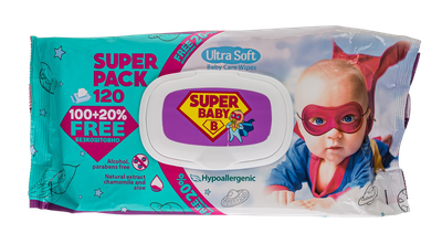 Влажные салфетки Naturelle Super Baby Ромашка и Алоэ вера, 120 шт