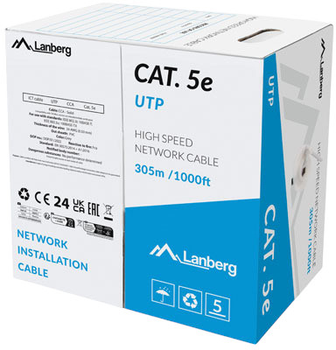 Кабель Lanberg UTP Cat5e Solid CCA 305 м Grey (LCU5-15CC-0305-S)