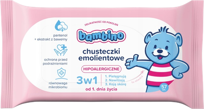 Chusteczki nawilżane Bambino 3 w 1 4 x 57 szt (ZES5900017095332)