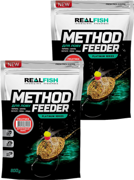 Прикормка Real Fish Метод Фидер (Фруктовий микс) 0.8 кг 2 упаковки (4820026882482)