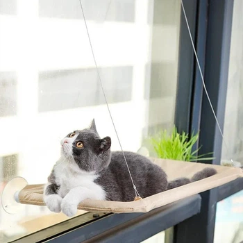 Гамак лежанка на вікно для кота 35 х 55 см на присосках Hammock Сat бежевий (GS-176909)