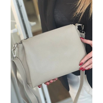Сумка жіноча крос боді з натуральної шкіри Genuine leather 28006 теплий сірий