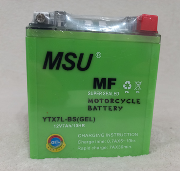 Акумулятор гелевий мото MSU 12V 7Ah 10 HR MOTO YTX7L-BS 110х67х132 мм