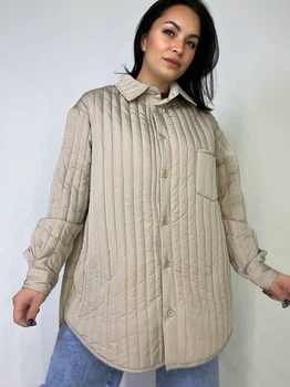 Куртка женская Lady Yep 9089 рубашка удлиненная оверсайз стеганая демисезонная one size бежевая