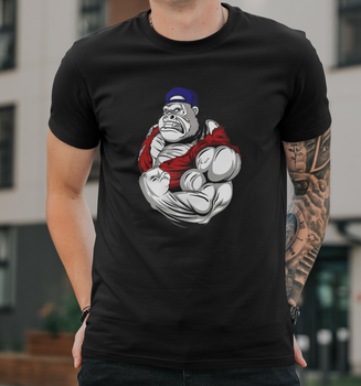 Мужская футболка B&C Collection с принтом Обезьяна Бодібілдер bodybuilding, 5XL Черный