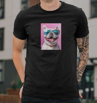 Мужская футболка B&C Collection с принтом Бульдог в очках, M Черный