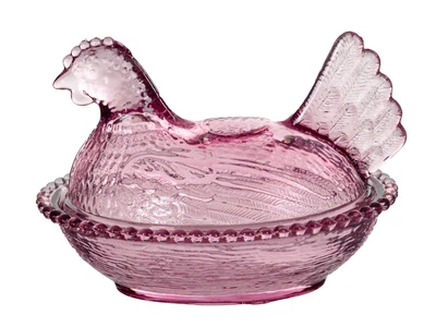 Стеклянная емкость с крышкой Chicken 15x11x11cm violet